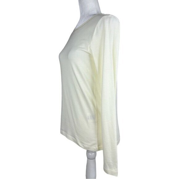 Ellen Tracy Women’s Cream Coastal Long Sleeve Embellished Modal T-Shirt S/C34 - Picture 3 of 11